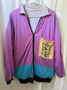 Vintage Peter Max NeoMax Reversible Jacket SAVE THE RAIN FOREST  Size Large 80's